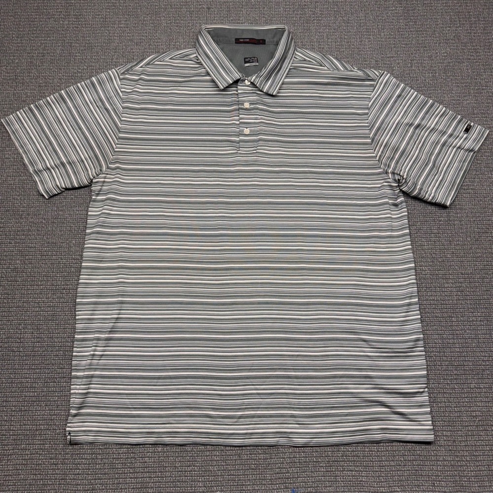 Nike Tiger Woods Collection Mens XXL Grey Whiteβ Striped Fit Dry Golf Polo Shirt